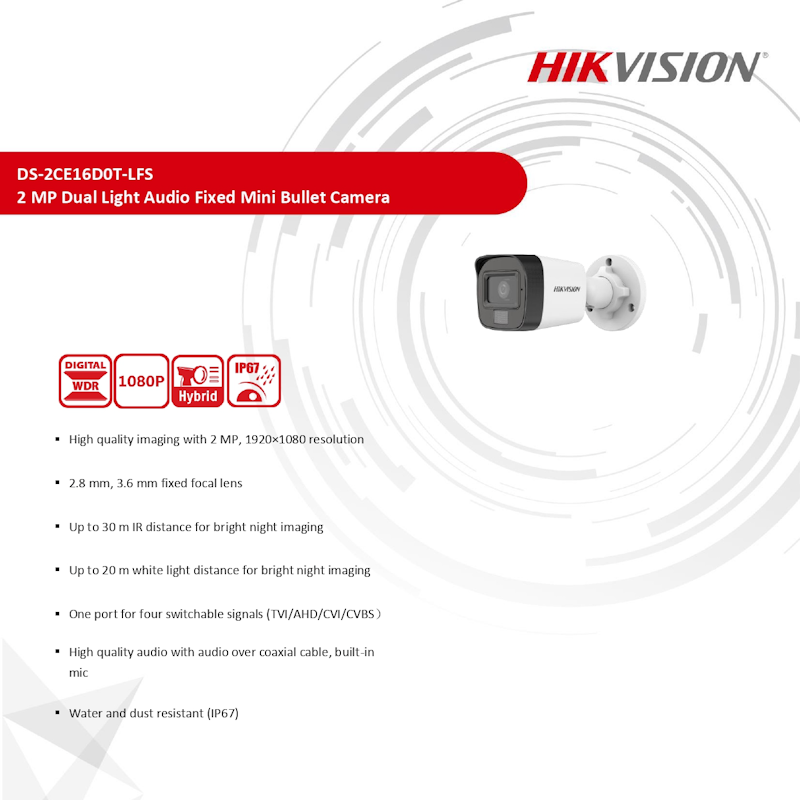 กล้องวงจรปิด 2MP Smart Hybrid Light Audio Fixed Mini Bullet 3