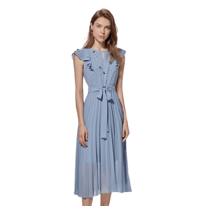 Sky Blue Pleated Dress W/NKL & Belt 1