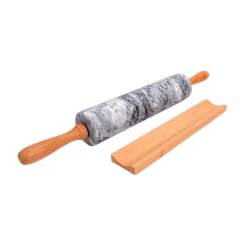 18-Inch Marble Rolling Pin with Wooden Handles and Cradle
