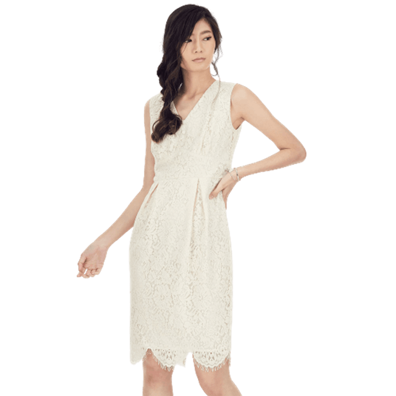 เดรสลูกไม้ สีขาวนวล Lace Dress 1