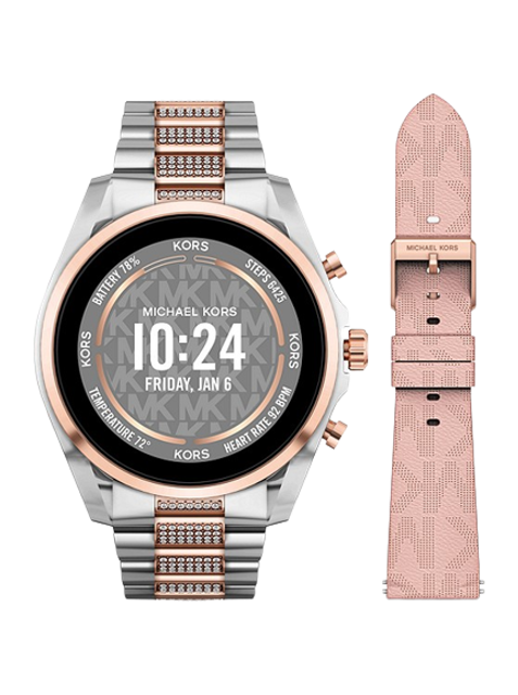 นาฬิกา Michael Kors สำหรับผู้หญิง รุ่น Gen 6 Bradshaw Pavé Two-Tone Smartwatch and Logo Strap Set 1
