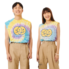 ชุดคู่รักไปทะเล เสื้อยืดคอกลมแขนกุดสีมัดย้อม