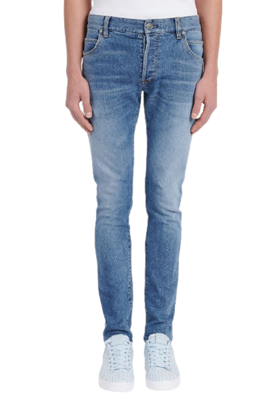 กางเกงยีนส์แบรนด์เนม รุ่น Slim Cut Blue Cotton Jeans With Embossed Balmain Logo 1