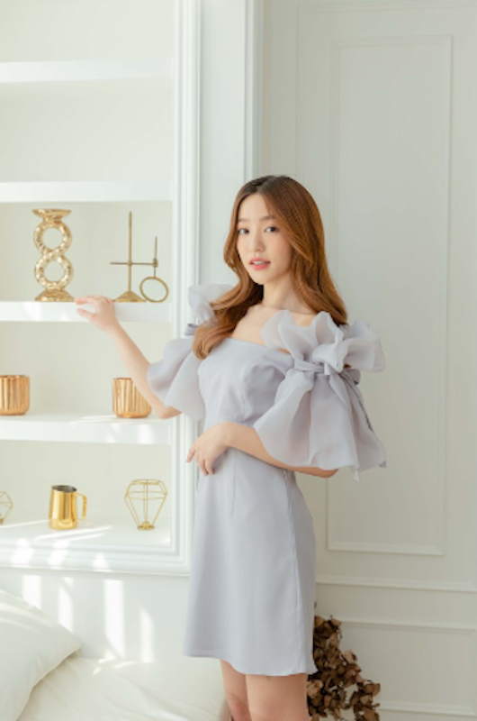 ชุดเพื่อนเจ้าสาว เดรสปาดไหล่ Mini Dress 11 2