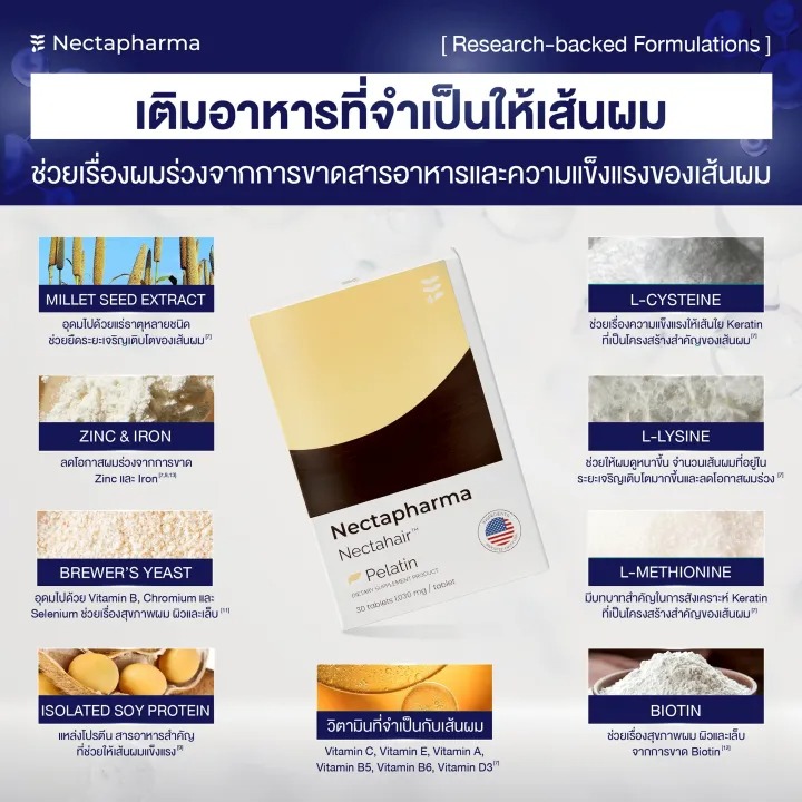 วิตามินบำรุงผม Nectahair Pelatin 2