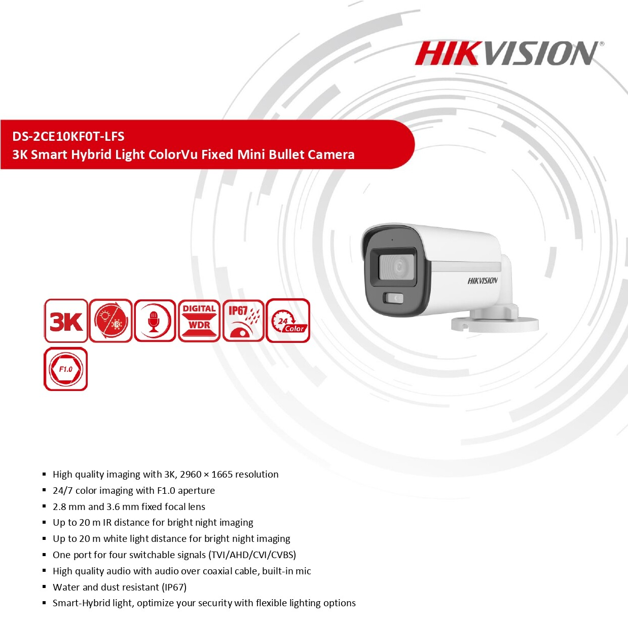 กล้องวงจรปิด 3K ColorVu Smart hybrid light Fixed Mini Bullet Camera 3