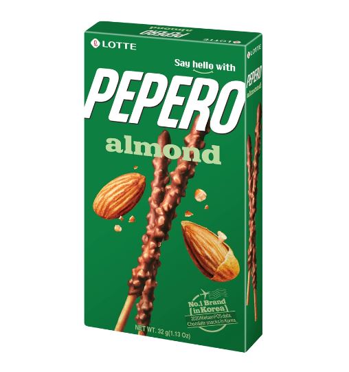 ขนมเกาหลี PEPERO บิสกิตแท่งเคลือบดาร์กช็อกโกแลตและเกล็ดอัลมอนด์ 1