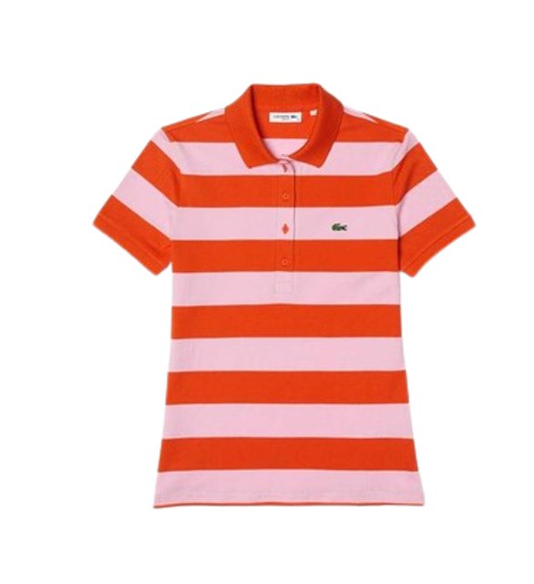 Women's Pink Striped Polo 1