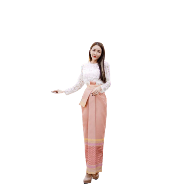 ชุดไทยประยุกต์ เสื้อลูกไม้ผ้าถุงลายไทย 2