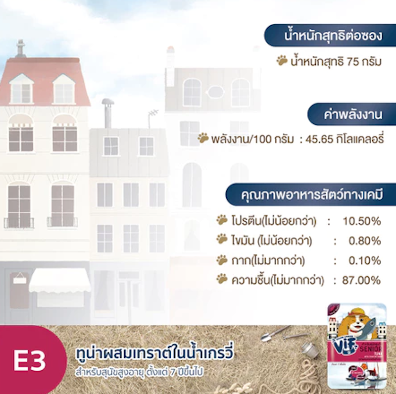 ทูน่าผสมเทราต์ในน้ำเกรวี่ สูตรสำหรับสุนัขสูงวัย E3 Tuna with Trout in Gravy 2