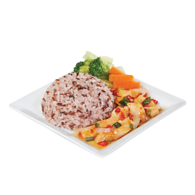 อาหารเช้าเซเว่น ข้าวหอมมะลิผสมข้าวไรซ์เบอร์รี่ยำอกไก่ย่าง 1