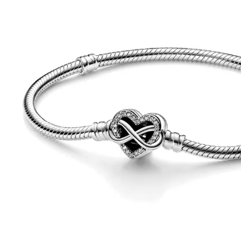 Snake Chain Sterling Silver Bracelet With Infinity Heart Clasp With Clear Cubic Zirconia 3