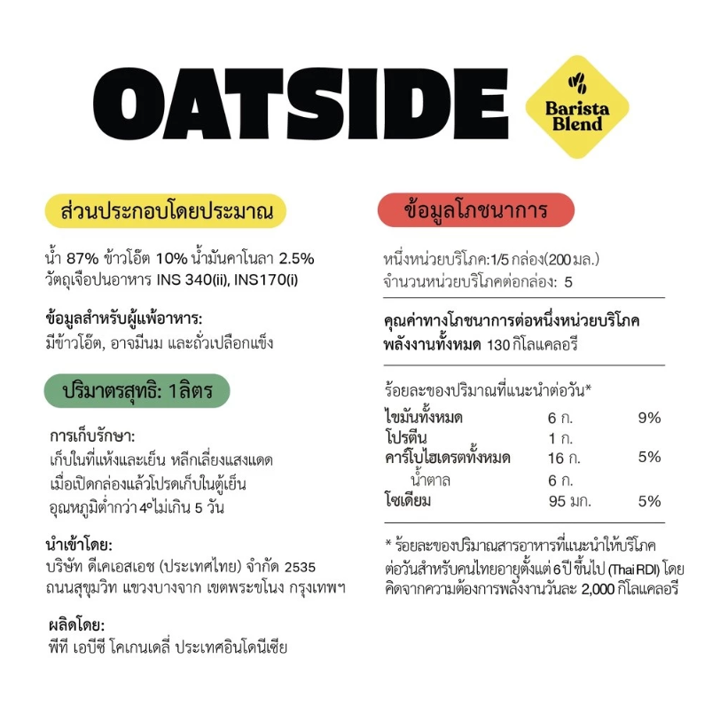 โอ๊ต มิลค์ รสจืด Barista Blend  4