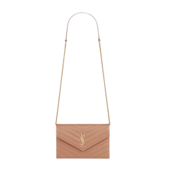 กระเป๋าแบรนด์เนม ราคาไม่เกิน 50,000 รุ่น Cassandre Saint Laurent Matelassé Envelope Chain Wallet In Grain De Poudre Embossed Leather