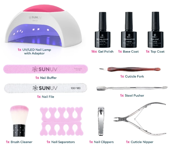 ชุดยาทาเล็บเจลพร้อมไฟ UV SUN2C + 16 Color 1