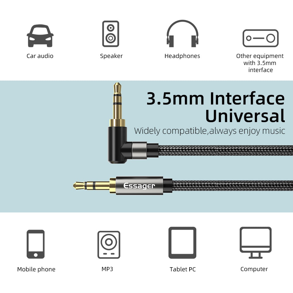 สาย Aux 90 Degree 3.5mm Jack Aux Audio Cable 2