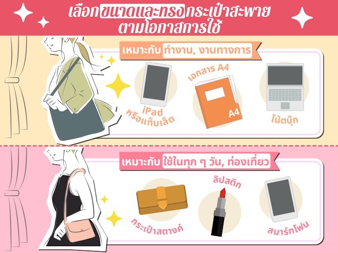 เลือกรูปแบบกระเป๋าสะพายข้างผู้หญิงตามโอกาสในการใช้งาน