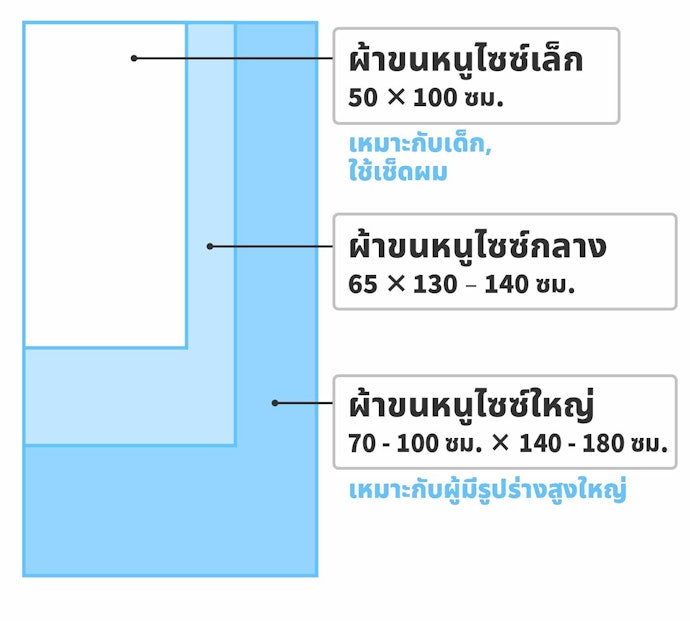 พิจารณาขนาดของผ้าเช็ดตัวให้เพียงพอและเหมาะสมต่อผู้ใช้