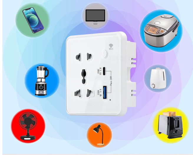 Smart Plug แบบมัลติปลั๊ก (Multi-Plug) สำหรับใช้งานที่ต้องควบคุมหลายอุปกรณ์พร้อมกัน เช่น ทีวี เครื่องเสียง และโคมไฟ